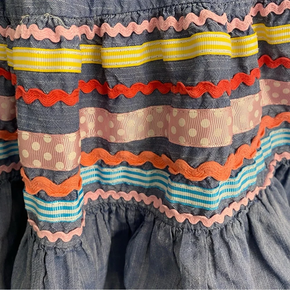 Isaac Mizrahi chambray dress with ribbons and ric rac